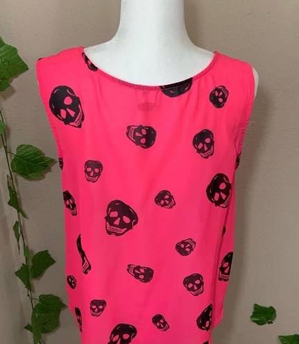 Ali & Kris Ali Kris Skull Hot Pink High Low Sheer Tank Top