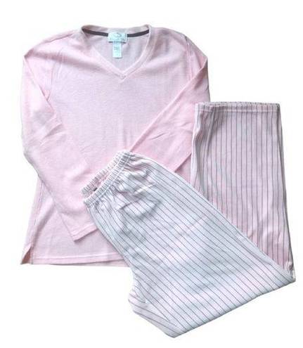 Oscar de la Renta  Pajama Set Waffle Knit/Velour Striped V Neck Size S Cozy Fall