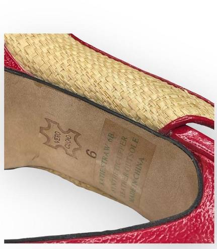 Bebe  ᪥ Katie Straw Platform Slingback Heeled Sandals ᪥ Red Leather ᪥ Size 6M ᪥