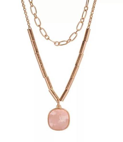 Madewell NWOT  Gold Tone Rose Quartz Pendant Layered Necklace