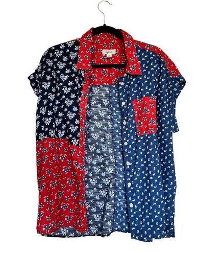 Style & Co  1X Floral Patchwork Red White Blue Button Up