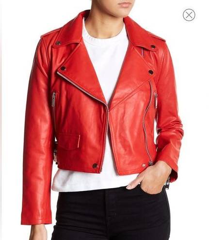 Walter Baker  Red Liz Leather Crop Moto Jacket