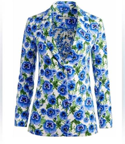 Alice + Olivia Macey Fitted Blazer Jacket Blue Perfect Pansy Multi