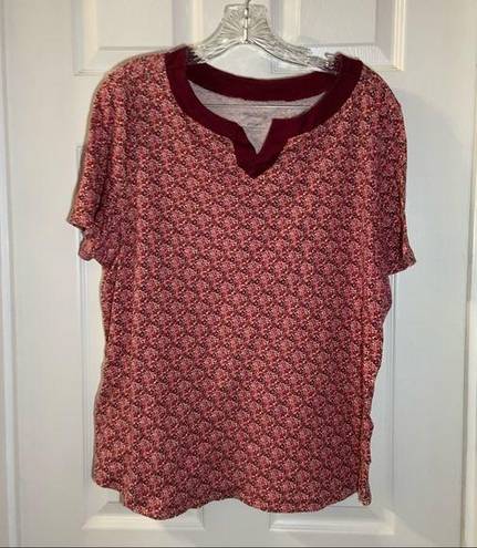 White Stag  Pink Floral Print V Neck Short Sleeve Top 2X