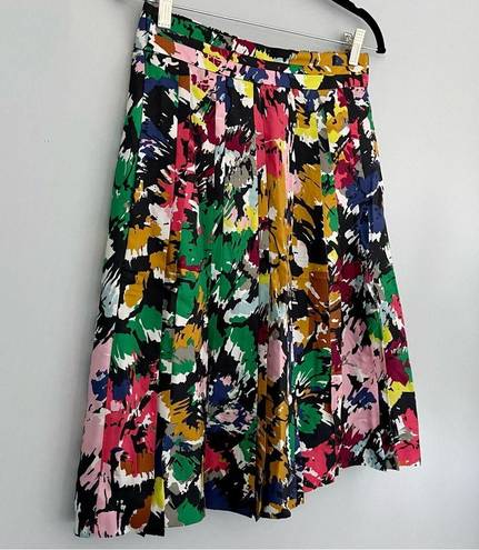 J.Crew  Silk Pleated Brushstroke Print Midi Skirt