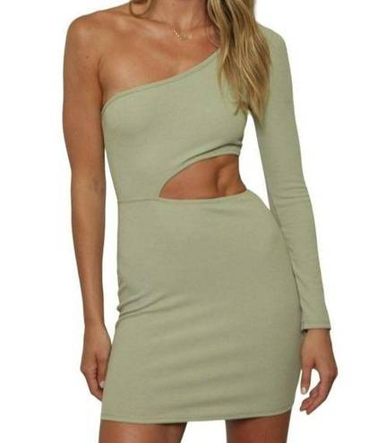 Blue Blush  One Shoulder Cutout Mini Dress Olive Green Size Large NWT