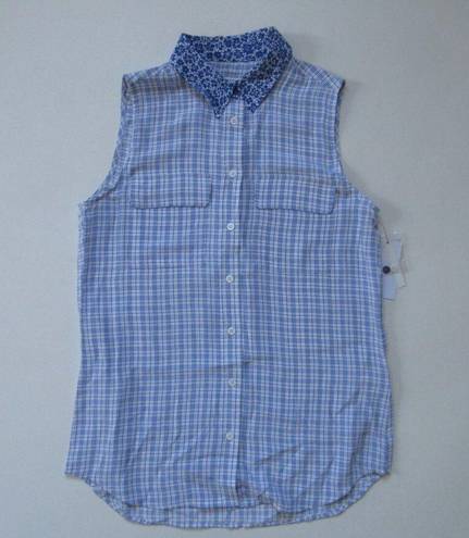 Equipment NWT  Sleeveless Slim Signature in Nautical Blue Silk Button-up Shirt S