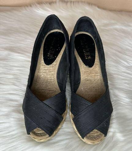 Ralph Lauren Lauren  Cecilia Espadrille Black Peep Toe 2" Wedge Size 5