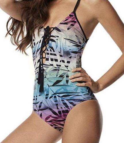 PilyQ New.  lace up front multicolored bamboo print swimsuit. Normally $149