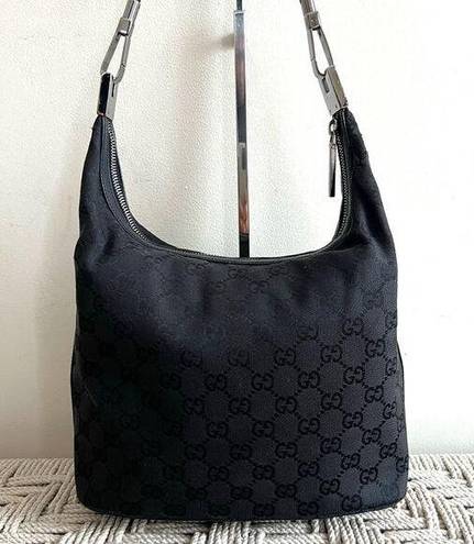 Gucci  GG Black Monogram Canvas and Leather Shoulder Bag