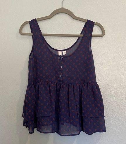 Route 66  Blue Sheer Floral Sleeveless Blouse Sz M