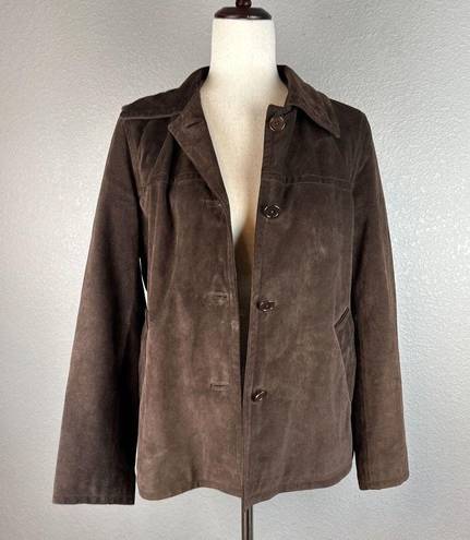 Coach  Womens Suede Leather Button Front Jacket Coat Size M Medium Brown Pockets