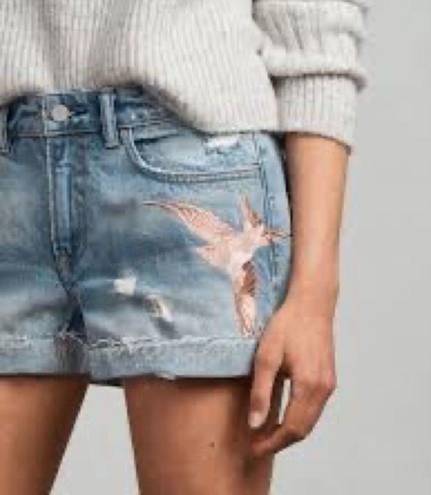 ALLSAINTS  Pam Birds Embroidered Denim Shorts in Indigo Blue