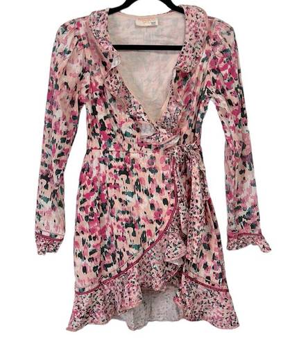 Rococo  Sand Mimi Wrap Dress Pink Long Sleeve Mini Ruffle XS