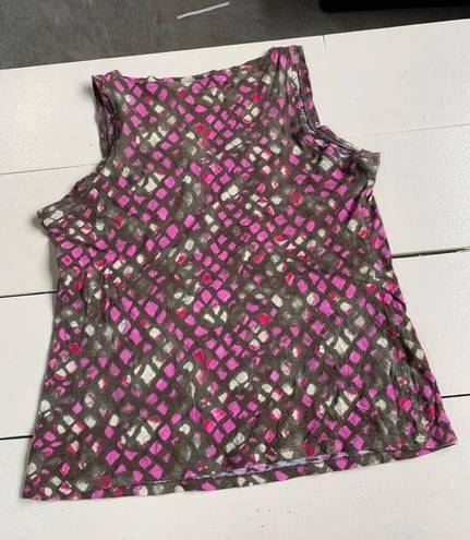 DKNY  Tank Top Womens Medium Brown Pink Cream Printed V-Neck Sleeveless Blouse