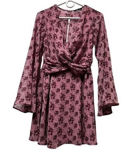 Trixxie Size Small Dress Pink Floral‎ Bell Sleeve Sheer Lined Spring BD1703