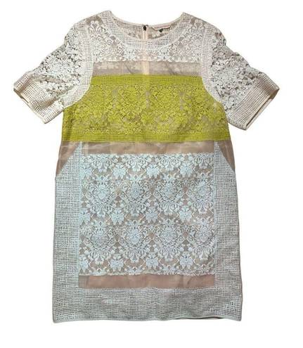 Rebecca Taylor  Runway Patchwork Sheer-Inset Lace Silk Dress Sz 12