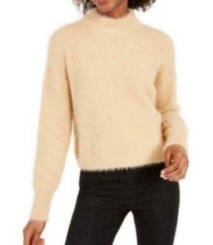 The Moon Sun and Womens Pullover Sweater Funnel Neck Fuzzy Long Sleeve Knit Beige XS