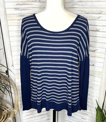 Michael Stars  Women's Striped Thermal Long Sleeve Top Navy Blue Gray One Size