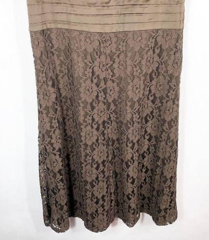 Isaac Mizrahi  Large Dress Brown Lace Midi Lined V Neck Sleeveless Stretch 380