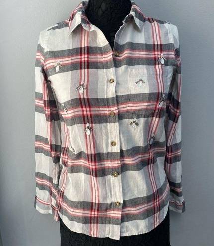 SO Sz S Embellished Plaid Flannel Button Down Top