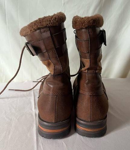 Rock And Candy  Danlea Winter Boot Faux Suede Faux Fur Lace Up Mid Calf Brown 9.5