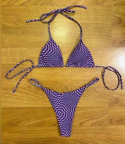 SheIn  Pink & Purple Checkered Triangle Bikini Set