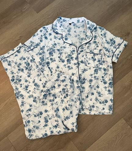 Linen Floral Lounge Pajamas Set Multi Size L