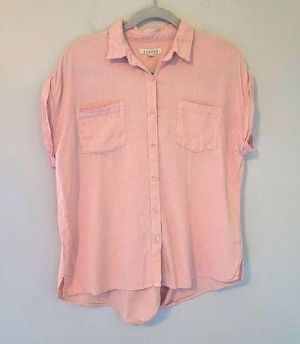 Harper  Peach Open Back Short Sleeve Linen Blend Button-Up