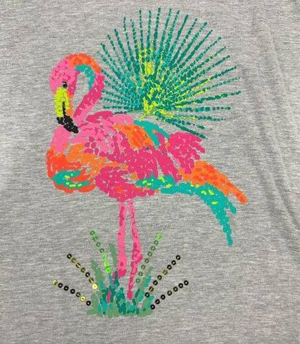 Caribbean Joe  Women's Flamingo Print Short Sleeved T-Shirt Size M Gray