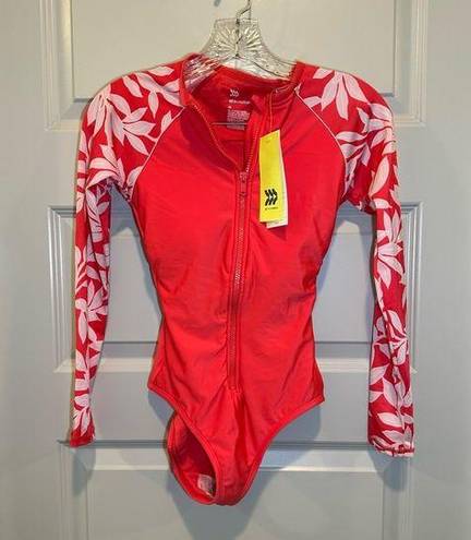 All In Motion NWT  Pink/Coral Zipper Front Rashguard One Piece size XS