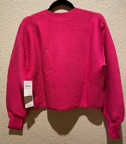 Good American NWT  Ribbed CREWNECK SWEATER FUSCHIA PINK Size S