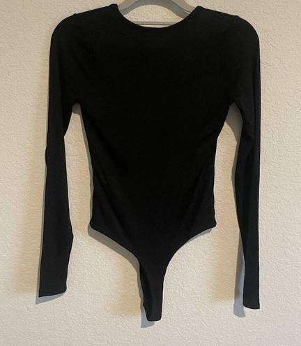 Naked Wardrobe  New Bodysuit Womens Extra Small Black Long Sleeve V Neck NWT