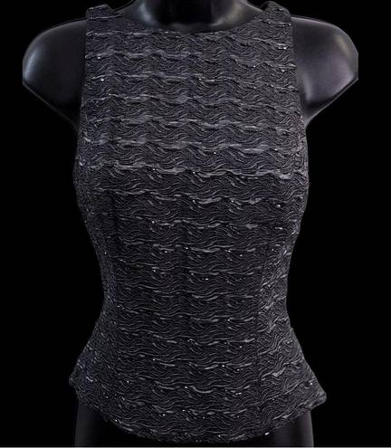 Carmen Marc Valvo Vintage  Black Gray Beaded Sleeveless Knit Top