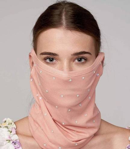 Lele Sadoughi  Peach Iridescent Heart Studded Gaiter Face Mask NEW