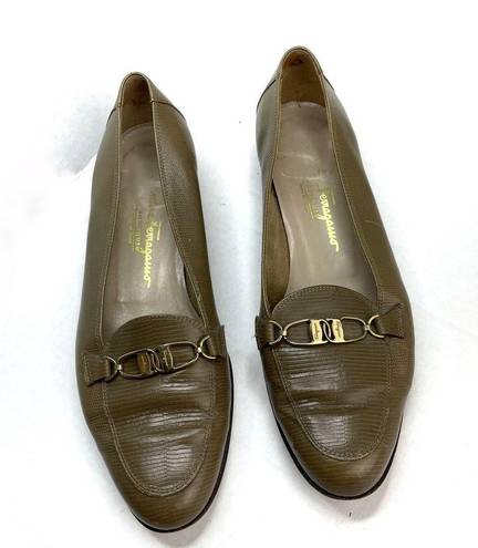 Salvatore Ferragamo  Taupe Almond Toe Leather Loafers