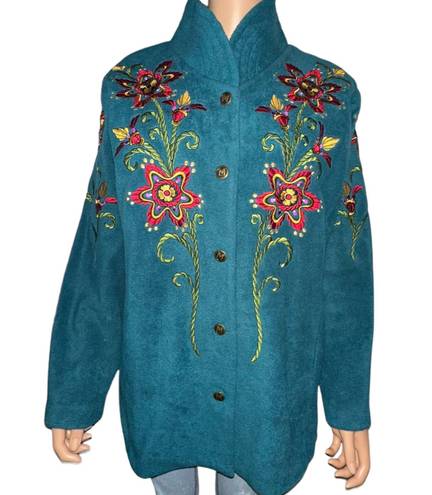 Bob Mackie Vintage  Wearable Art Embroidered Floral Fleece Jacket