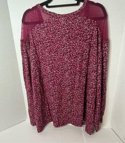 Skinny Girl  Mesh Shoulder Long Sleeve V-Neck Berry Sweatshirt Blouse Size 3X New!