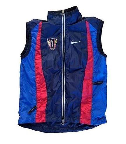 Nike ‎ USA Olympics Vest Size XS Blue Reflective Made in USA Swoosh Vintage Y2K