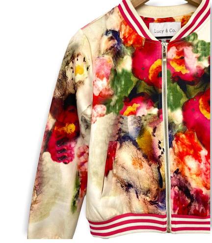 Krass&co Lucy &  Floral Full Zip Jacket Size S Varsity Style Pockets Watercolor Print