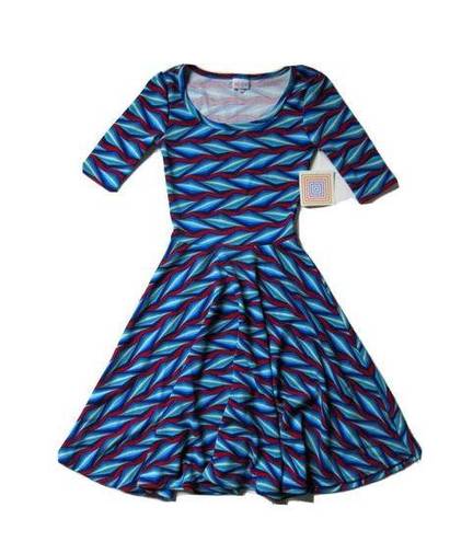 LuLaRoe NWT  Nicole in Geometric Stripe Textured Stretch Fit & Flare Dress XXS