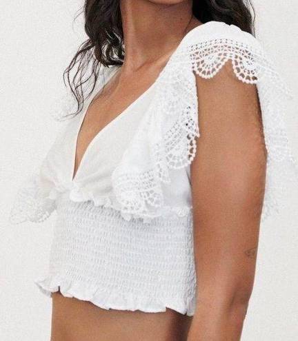 ZARA WHTE RUFFLED BLOUSE CROP TOP XS