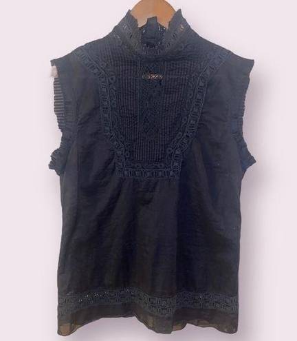 Hale Bob  Black Ruffle Lace Mock Neck Prairie Top - size medium