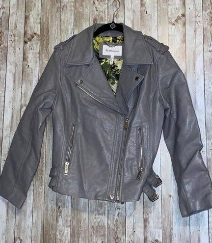 BCBGeneration  BCBG Gray Faux Leather Motorcycle Biker Moto Coat Jacket Size Smal