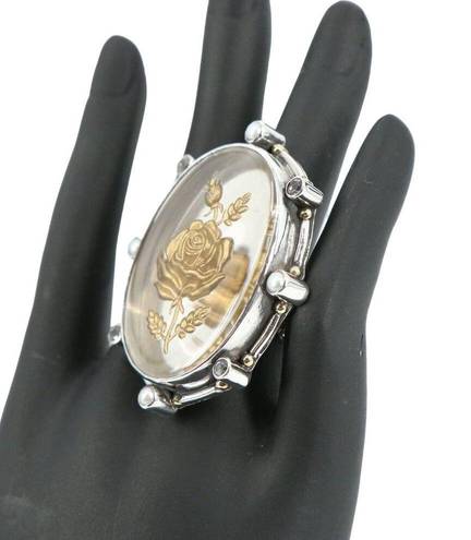ma*rs Large  and Valentine Sterling Silver Vintage Rose Cocktail Statement Ring 8
