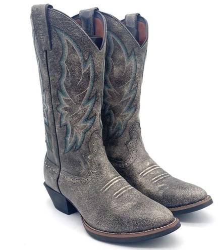 Justin Boots Justin Calimero Graphite Bomber Gray Blue Leather Western Boots Women’s Size 7.5