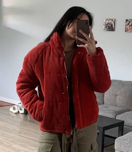 Red Ribbed Bomber Jacket Size M