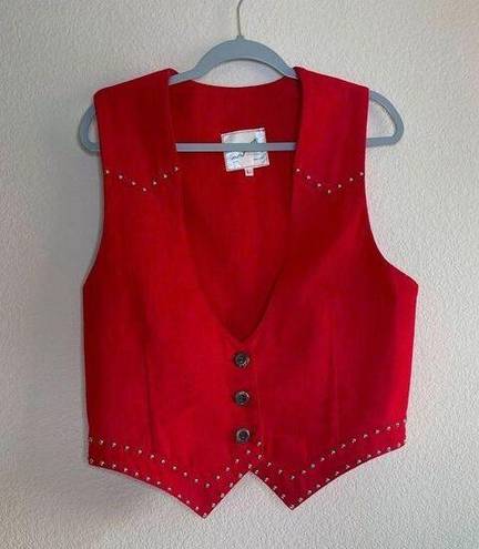 Vintage red denim studded vest Size L
