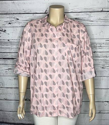 Tommy Hilfiger  NWT 2X Pink - Blue Polka Dot Heart Print Button Down Shirt Top