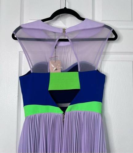 Three Floor Sz 4  High Time Royal Blue, Neon Green and Lavender Color Block Dress